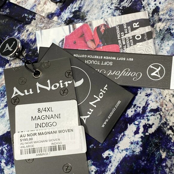 NEW AU NOIR Magnani Indigo Woven Stretch Abstract Button-Down Shirt – Size 4XL - Picture 6 of 11